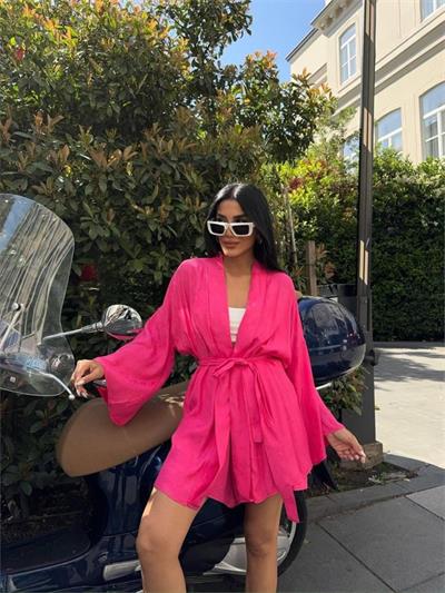 JAKARLI KİMONO - ŞORT TAKIM - Fuşya