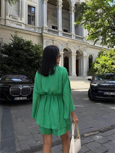 JAKARLI KİMONO - ŞORT TAKIM - Yeşil