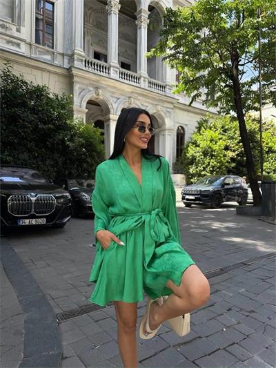 JAKARLI KİMONO - ŞORT TAKIM - Yeşil