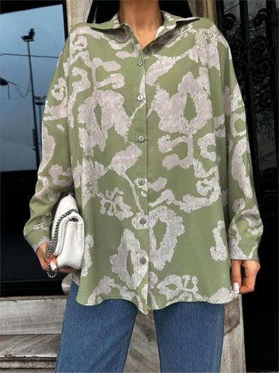 JESİCA KUMAŞ DESENLİ GÖMLEK - Yeşil