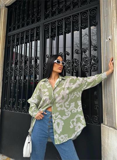 JESİCA KUMAŞ DESENLİ GÖMLEK - Yeşil