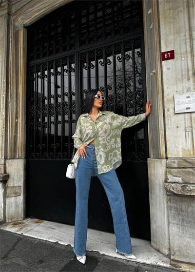 JESİCA KUMAŞ DESENLİ GÖMLEK - Yeşil