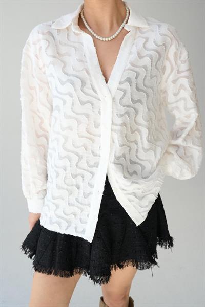 Jakarlı Gömlek - Ekru