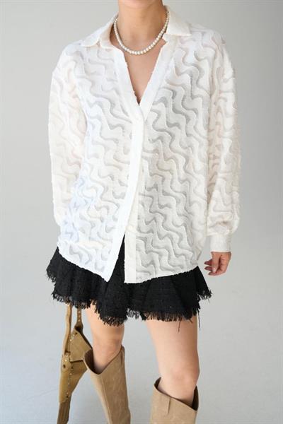 Jakarlı Gömlek - Ekru