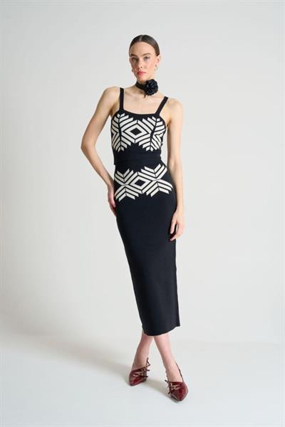 Jakarlı İnce AskılıTriko Takım - Siyah-Beyaz Kayısı