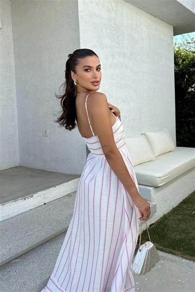 Jenny Volanlı Çizgi Desen Elbise2747-8