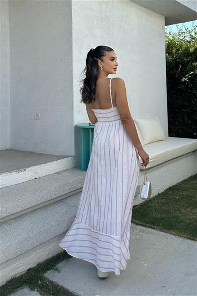 Jenny Volanlı Çizgi Desen Elbise2747-8