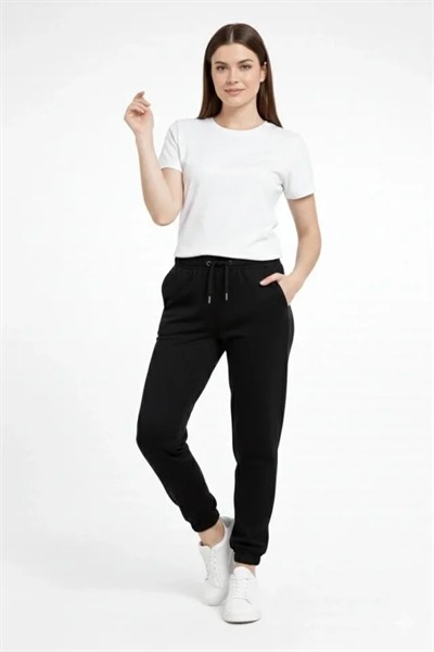 Jogger Eşofman Altı Rahat Kalıp, Cepli, Lastikli Paça, Günlük Spor Pantolon - Siyah