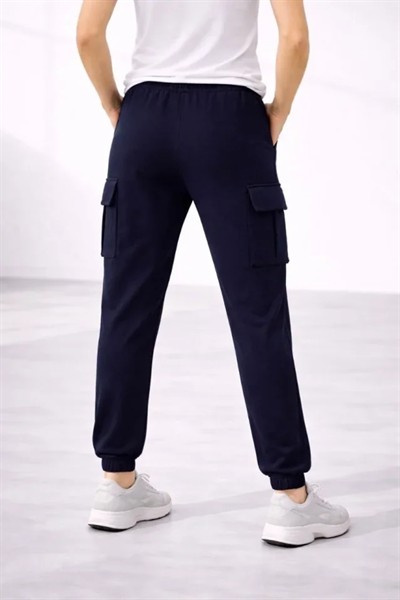 Jogger Eşofman Altı Rahat Kalıp, Kargo Cepli, Lastikli Paça, Günlük Spor Pantolon - Lacivert