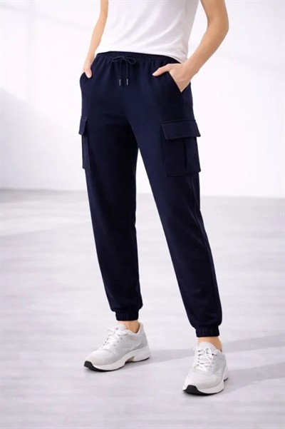 Jogger Eşofman Altı Rahat Kalıp, Kargo Cepli, Lastikli Paça, Günlük Spor Pantolon - Lacivert