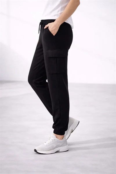 Jogger Eşofman Altı Rahat Kalıp, Kargo Cepli, Lastikli Paça, Günlük Spor Pantolon - Siyah