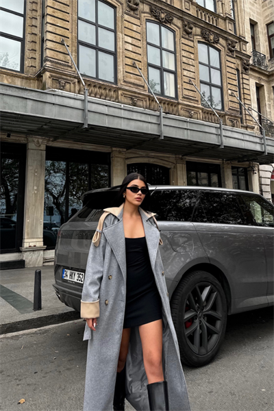 KABAN  YAKA VE MANŞET  BEJ RENKLİ - Gri