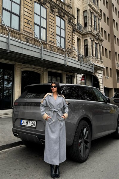 KABAN  YAKA VE MANŞET  BEJ RENKLİ - Gri