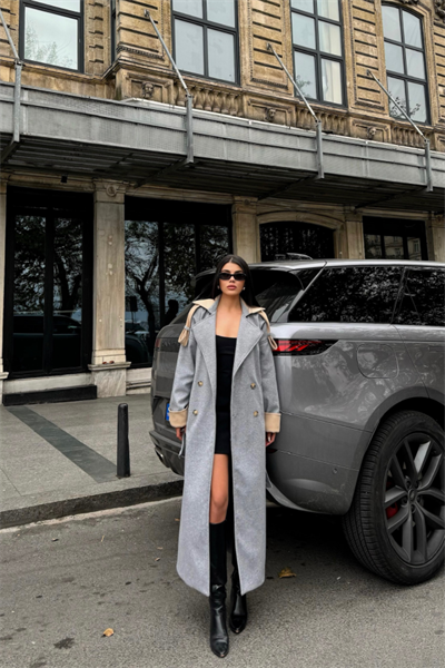 KABAN  YAKA VE MANŞET  BEJ RENKLİ - Gri