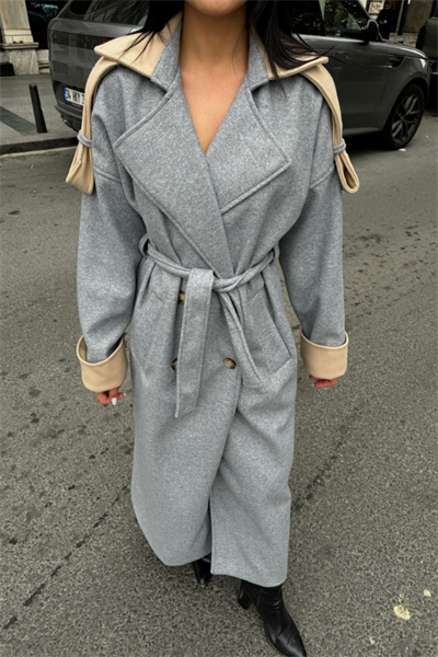 KABAN  YAKA VE MANŞET  BEJ RENKLİ - Gri