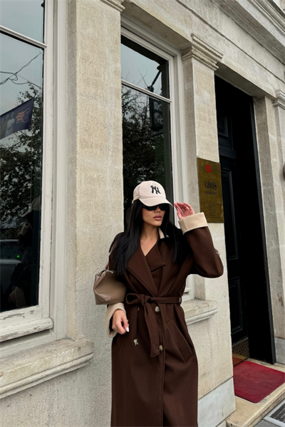 KABAN  YAKA VE MANŞET BEJ RENKLİ - Kahverengi