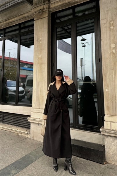 KABAN YAKA VE MANŞET BEJ RENKLİ - Siyah