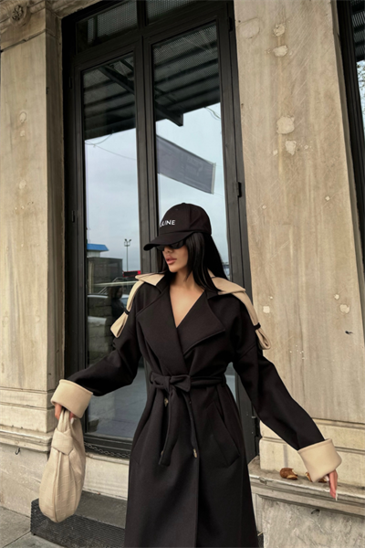 KABAN YAKA VE MANŞET BEJ RENKLİ - Siyah