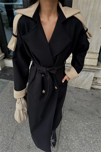 KABAN YAKA VE MANŞET BEJ RENKLİ - Siyah