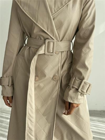 KAPİTONE DERİ TRENCH - Bej
