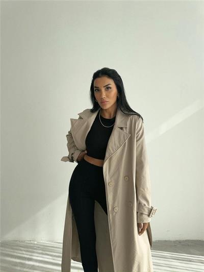 KAPİTONE DERİ TRENCH - Bej