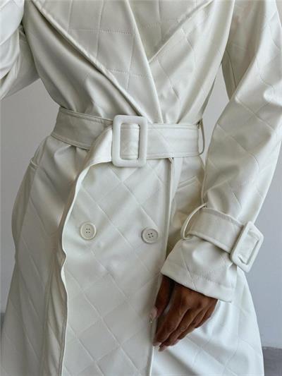 KAPİTONE DERİ TRENCH - Beyaz