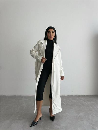 KAPİTONE DERİ TRENCH - Beyaz
