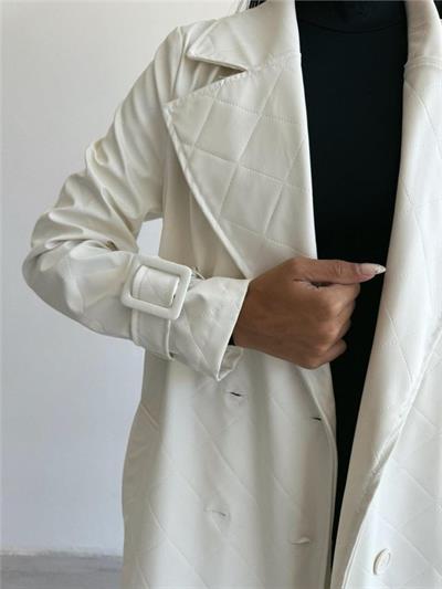 KAPİTONE DERİ TRENCH - Beyaz