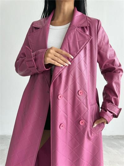 KAPİTONE DERİ TRENCH - Fuşya