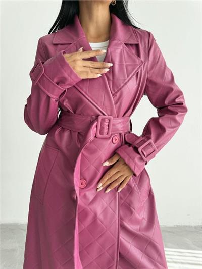 KAPİTONE DERİ TRENCH - Fuşya