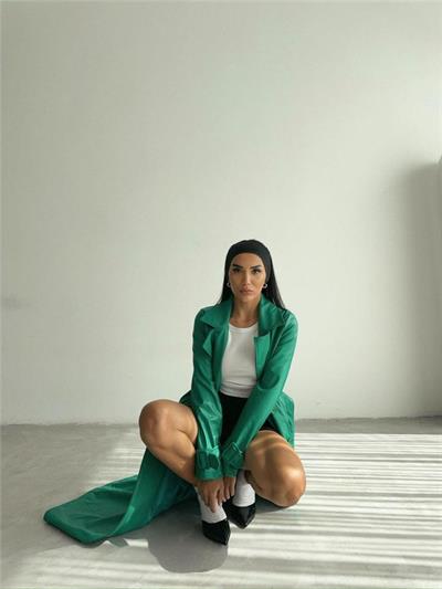 KAPİTONE DERİ TRENCH - Yeşil