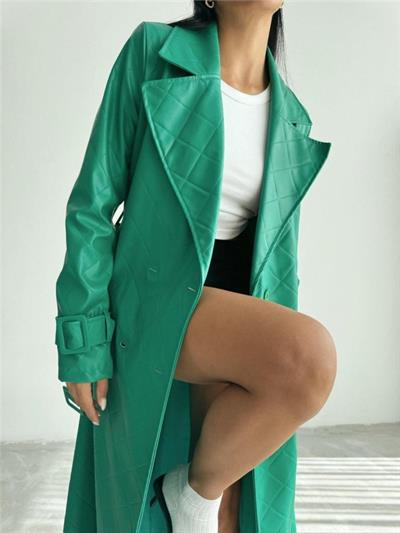 KAPİTONE DERİ TRENCH - Yeşil