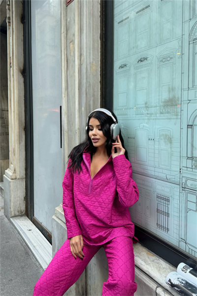 KAPİTONE KAPİŞONLU EŞOFMAN TAKIM - Fuşya