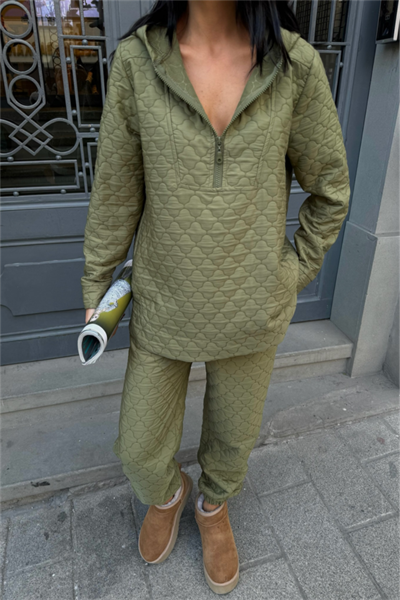 KAPİTONE KAPİŞONLU EŞOFMAN TAKIM - Haki