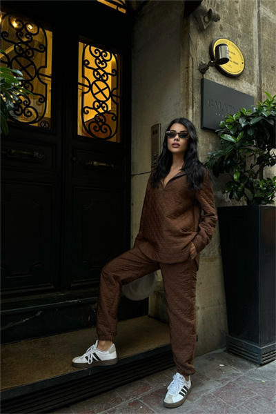 KAPİTONE KAPİŞONLU EŞOFMAN TAKIM - Kahverengi