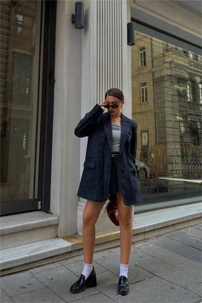 KAŞE CEKET DİRSEK DERİ PARÇALI - Lacivert