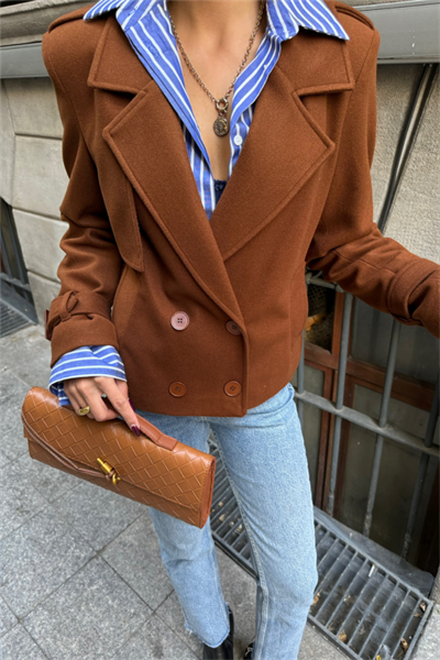 KAŞE CROP CEKET 4 DÜĞME - Kahverengi