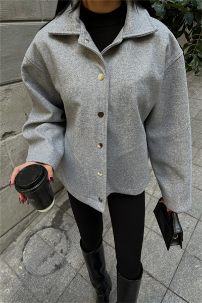 KAŞE GÖMLEK CEKET YANDAN CEP DETAYLI - Gri