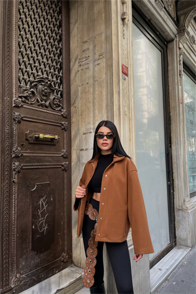 KAŞE GÖMLEK CEKET YANDAN CEP DETAYLI - Kahverengi