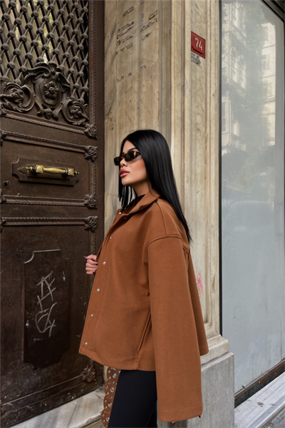 KAŞE GÖMLEK CEKET YANDAN CEP DETAYLI - Kahverengi