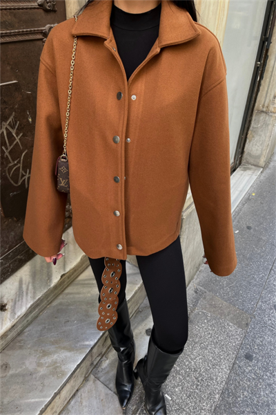 KAŞE GÖMLEK CEKET YANDAN CEP DETAYLI - Kahverengi