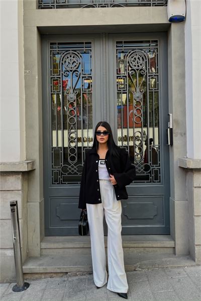 KAŞE GÖMLEK CEKET YANDAN CEP DETAYLI - Siyah