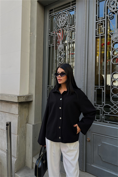 KAŞE GÖMLEK CEKET YANDAN CEP DETAYLI - Siyah