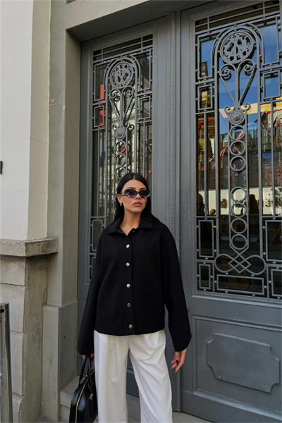 KAŞE GÖMLEK CEKET YANDAN CEP DETAYLI - Siyah