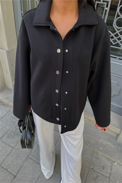 KAŞE GÖMLEK CEKET YANDAN CEP DETAYLI - Siyah