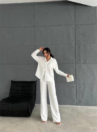 KENDİNDEN DESENLİ JAKARLI TAKIM - Beyaz