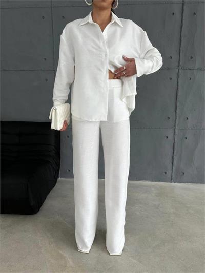 KENDİNDEN DESENLİ JAKARLI TAKIM - Beyaz