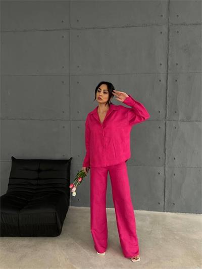 KENDİNDEN DESENLİ JAKARLI TAKIM - Fuşya