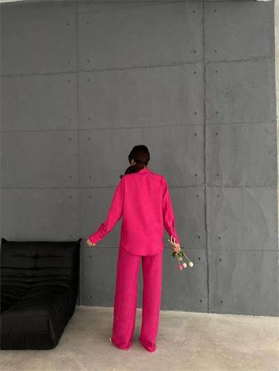 KENDİNDEN DESENLİ JAKARLI TAKIM - Fuşya