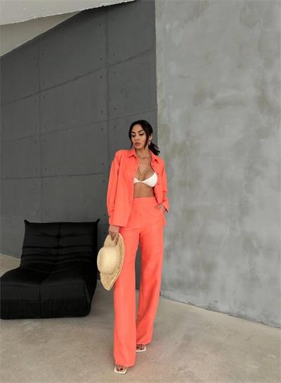 KENDİNDEN DESENLİ JAKARLI TAKIM - Orange